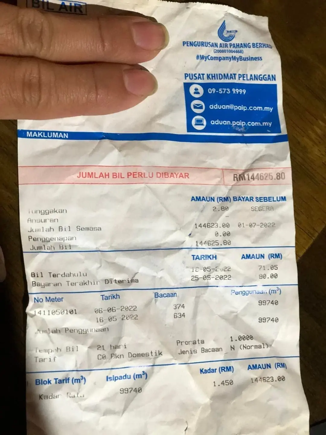 Malaysian Received Monthly Water Bill For Over RM140k