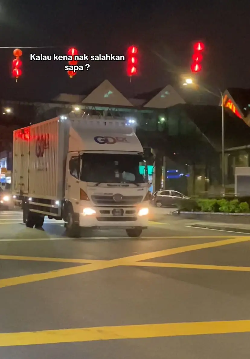 Lorry on the road at night