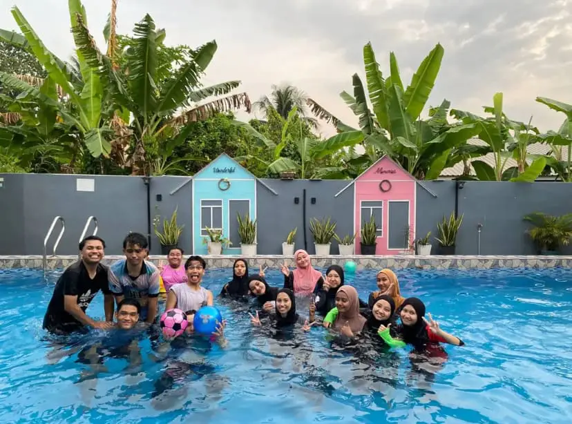 friends at swimming pool