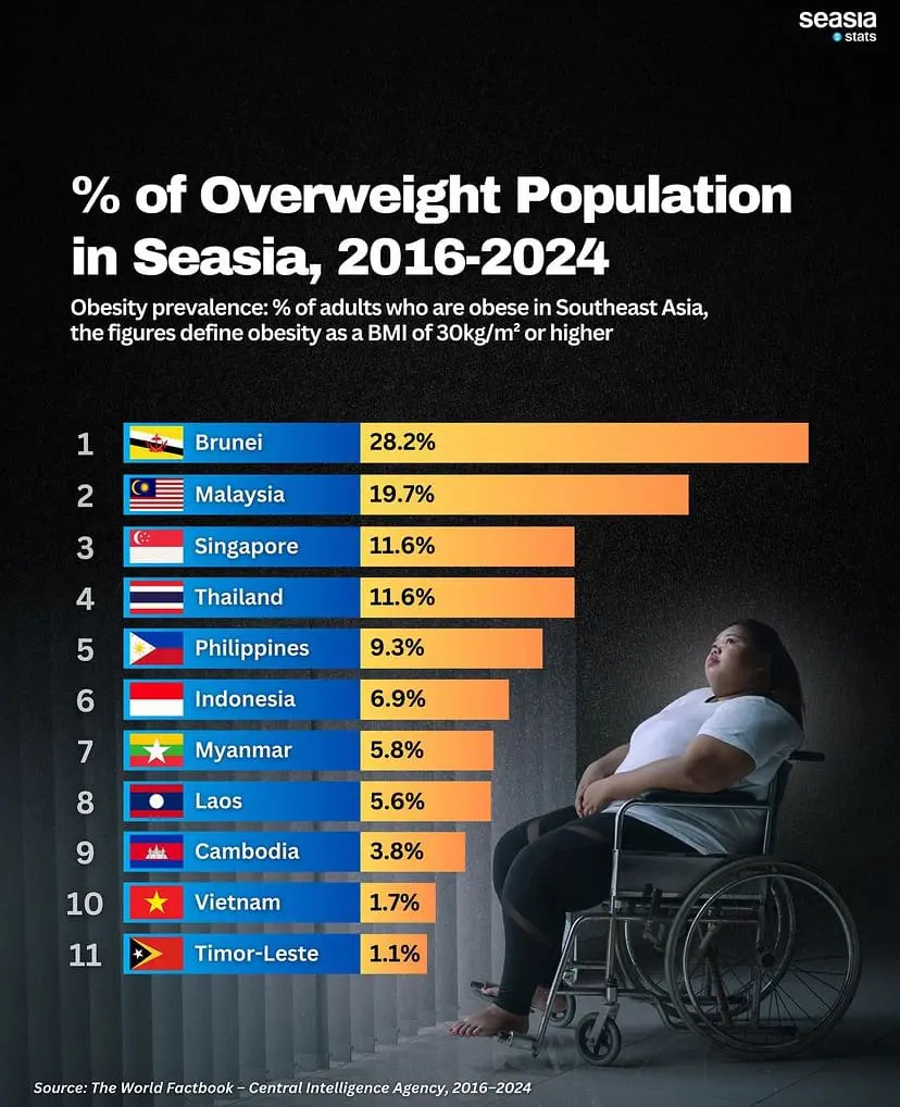 Overweight population in Seasia, 2016 - 2024 infographic