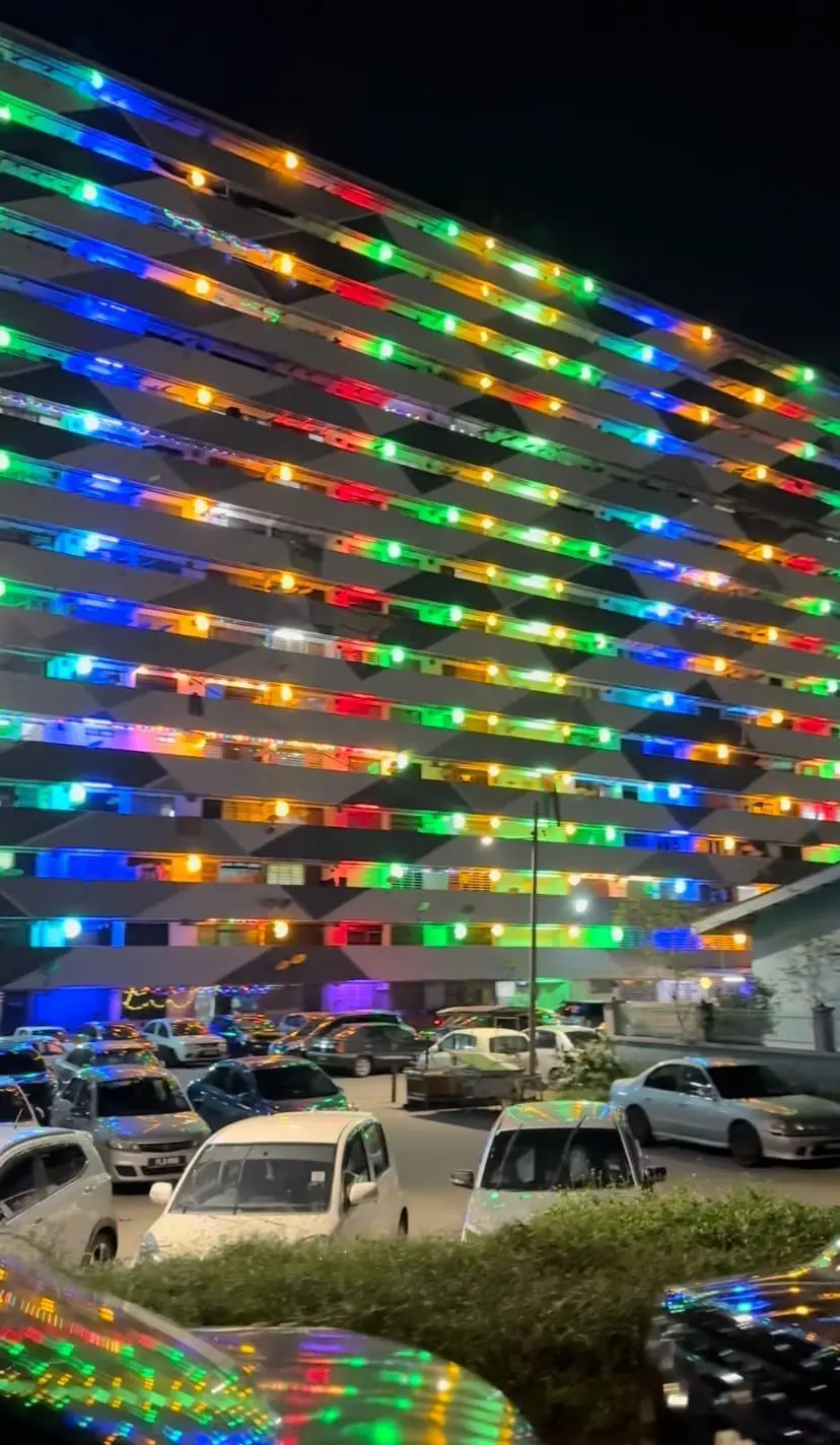 Flat Kampung Melayu Penang decorated with raya festive lights