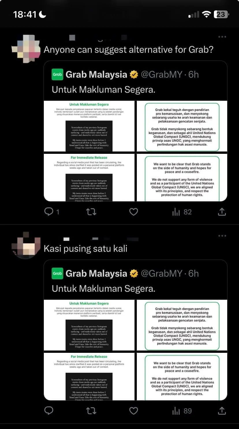 M'sians Call For Grab To Be Cancelled After Wife Of Its Co-Founder Shares Her Israel Trip On IG - comment