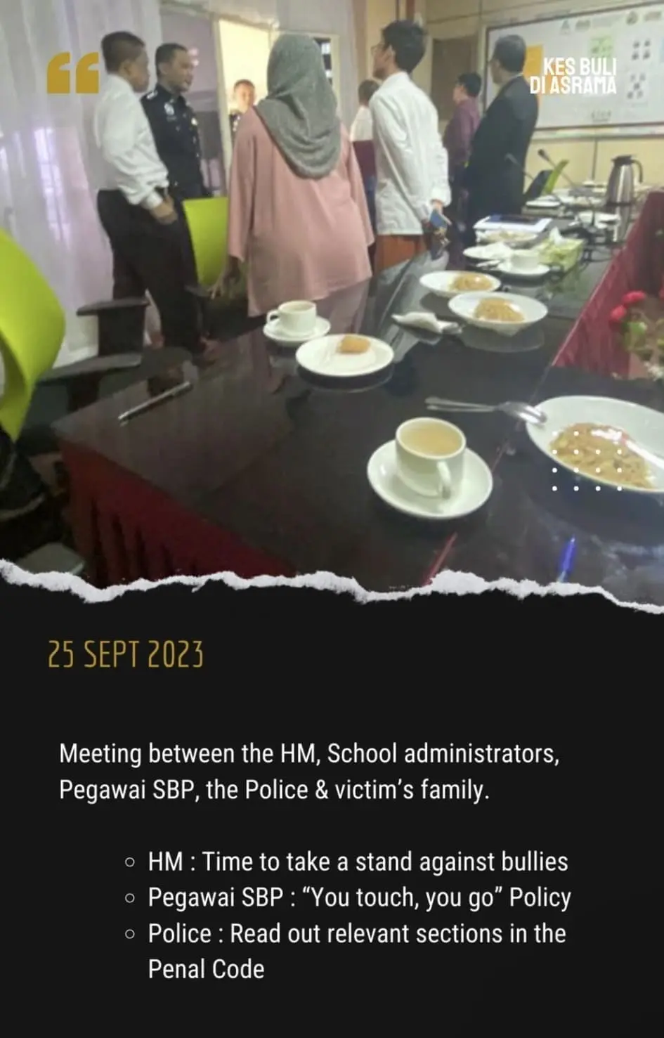 Meeting with bullied boy's parents at Perak boarding school