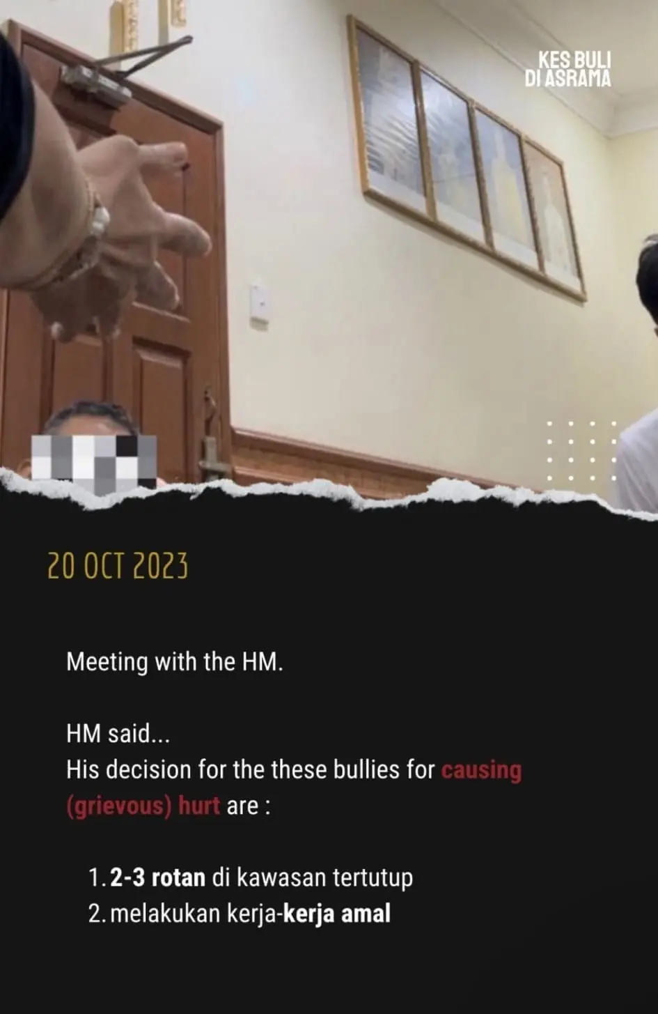 Meeting with bullied boy's parents at Perak boarding school