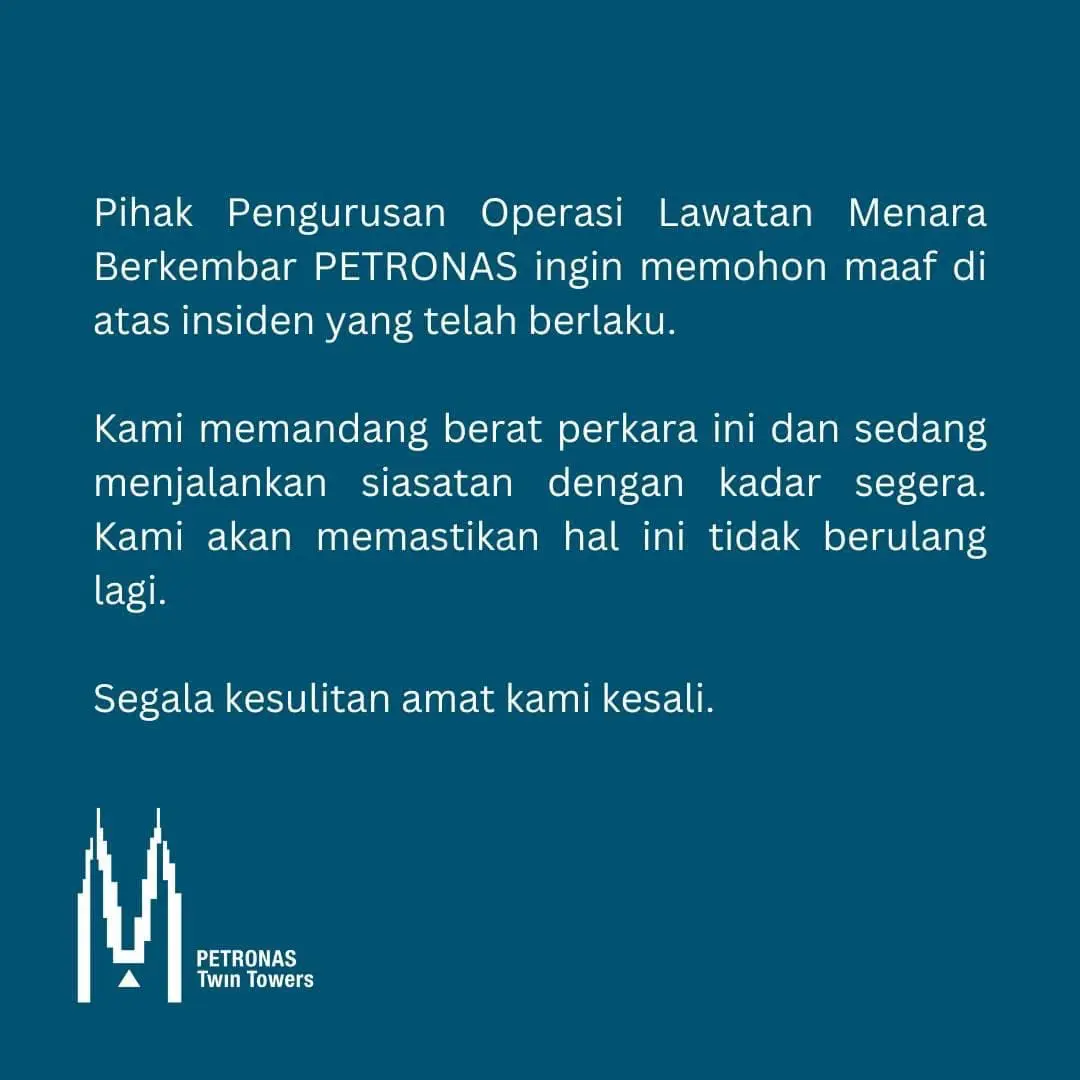 Petronas Twin Towers statement regarding queue cutting issue