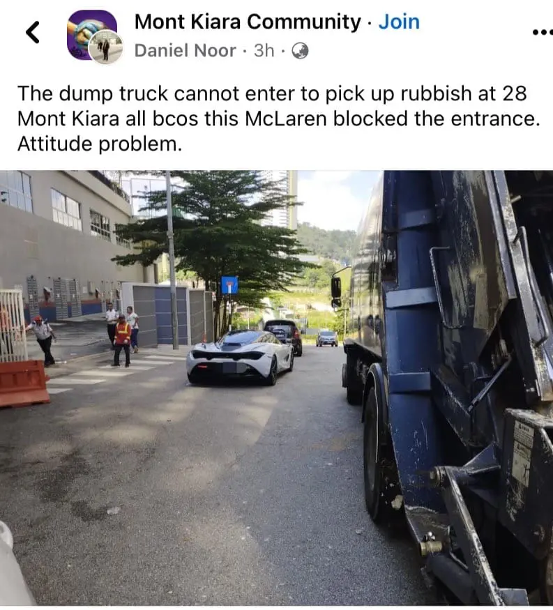 Mont Kiara Luxury Condo Resident Frustrated As McLaren Blocks Garbage Truck Entry