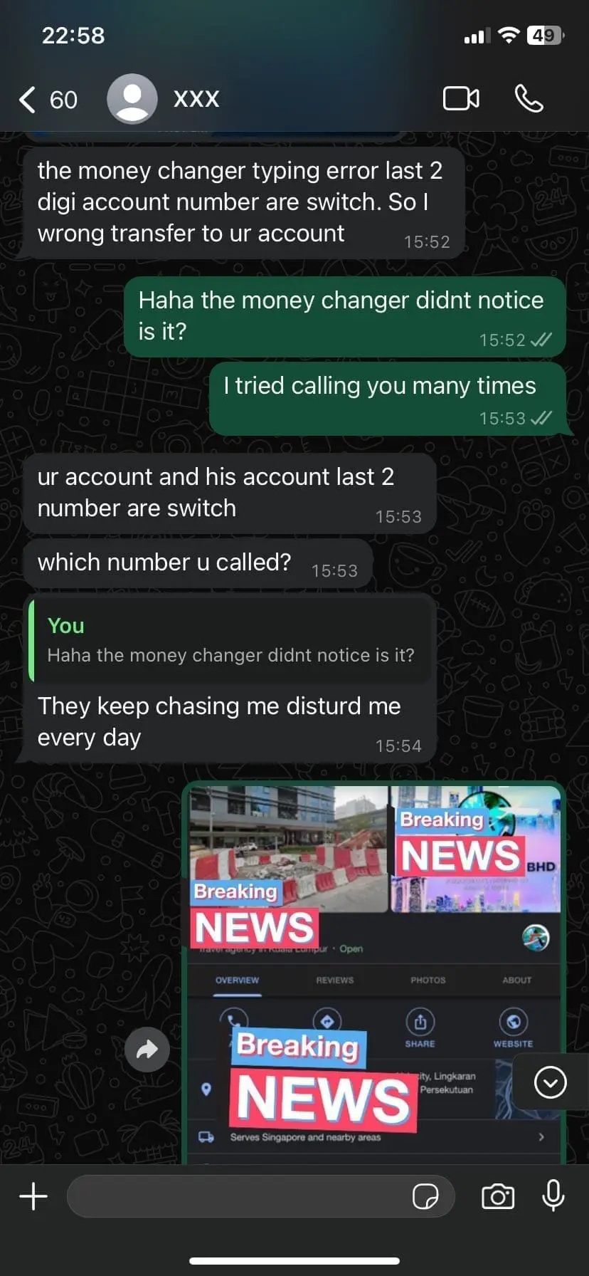 screenshot of the exchange within owner of RM30k and the recipient