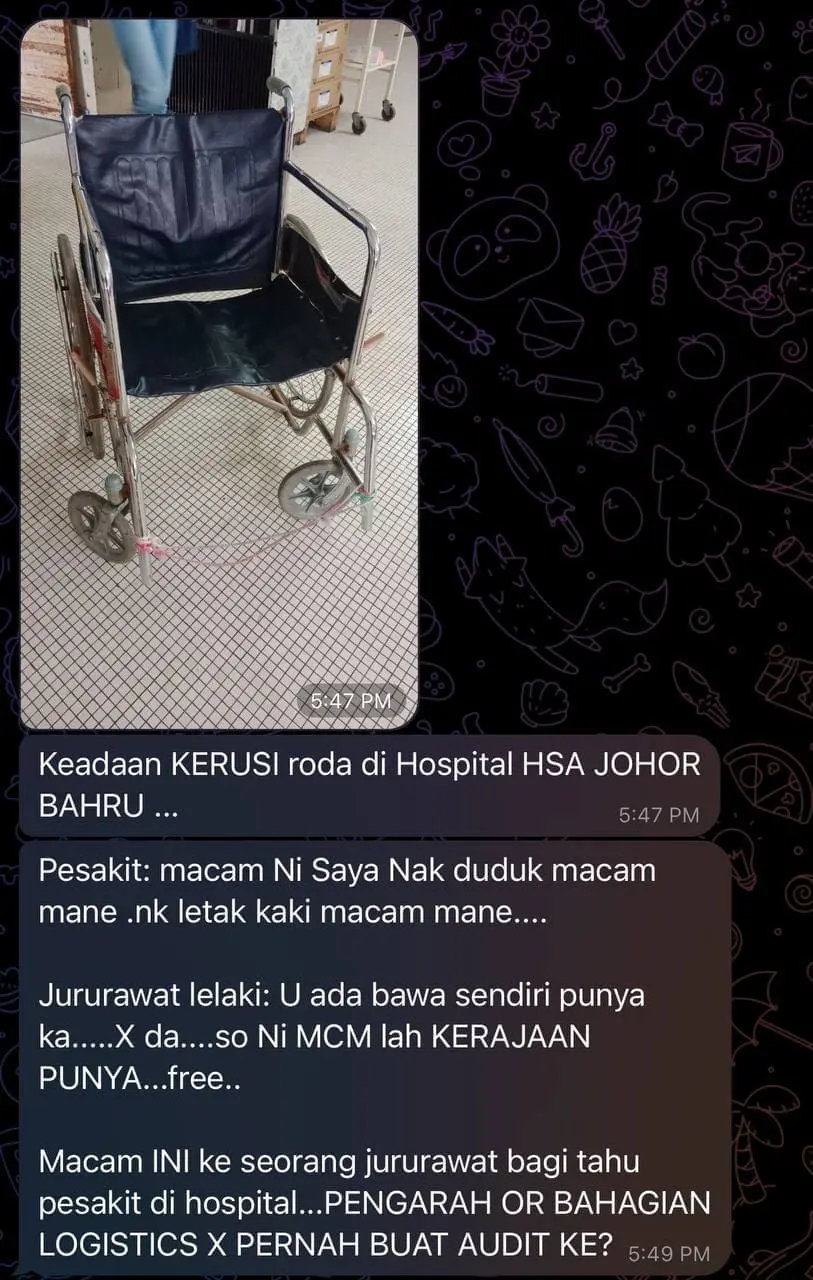 Screenshot of the patient's frustration over the deteriorating wheelchair