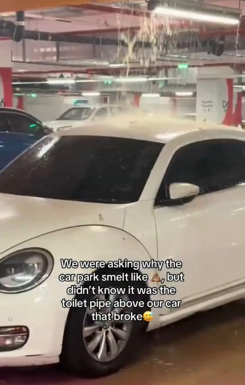 Volkswagen beetle drenched with sewage water at TRX parking 