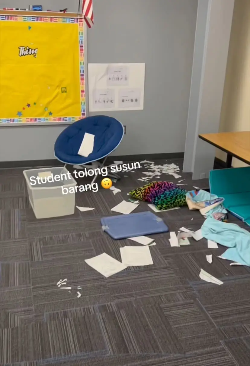 Disorganised and scattered classroom in the US