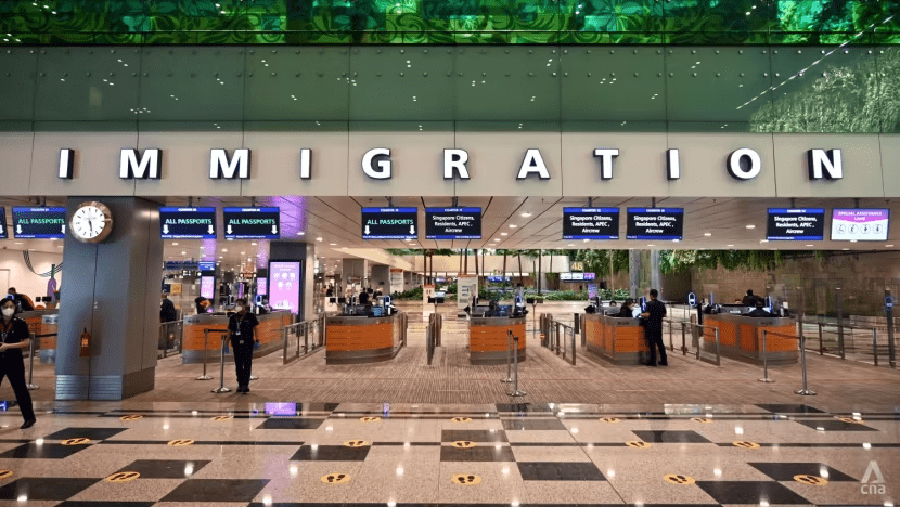 Immigration counter at Changi Airport
