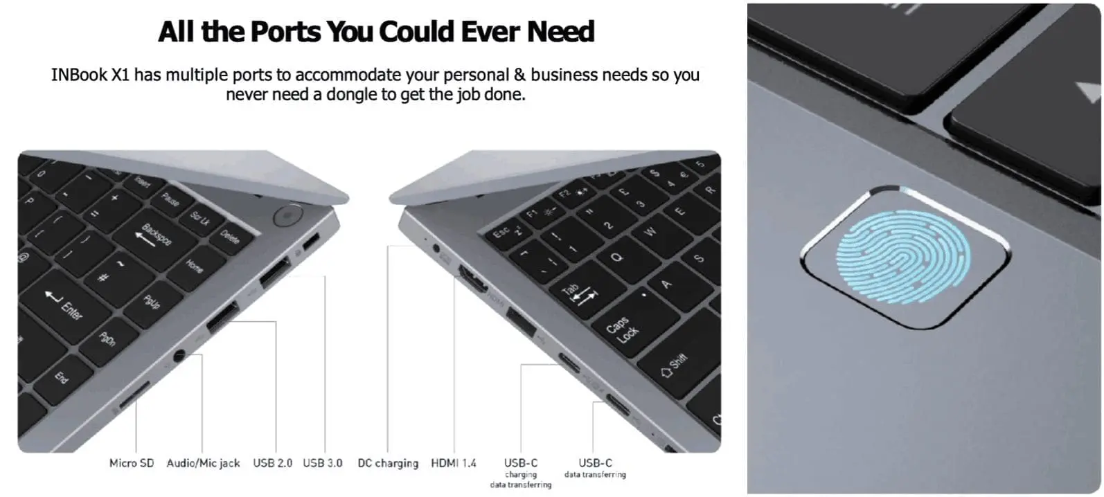Infinix INBOOK X1 starts at RM2,499 with all the ports you could ever need. Micro SD, Audio/Mic jack, USB 2.0, USB3.0, DC Charging, HDMI1.5, USB C.