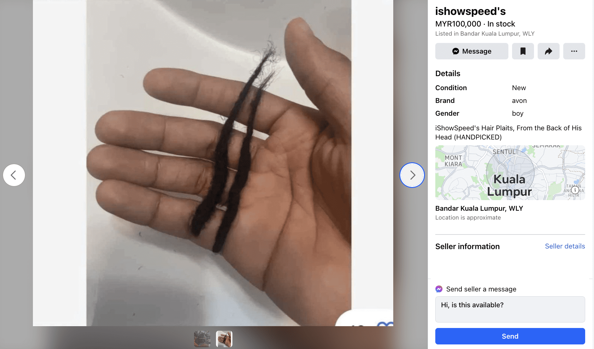 IShowSpeed Hair listing