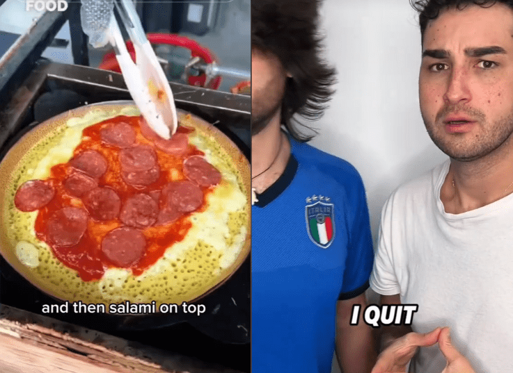 Italian content creators shocked by apam balik pizza