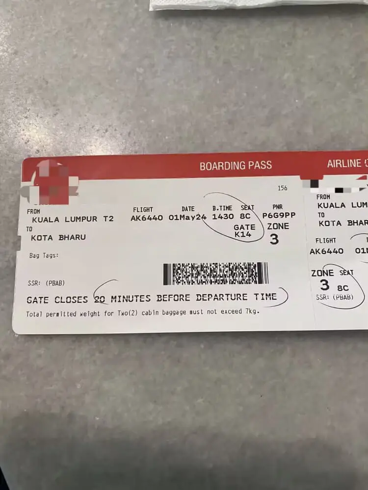 Jason's flight ticket to Kelantan