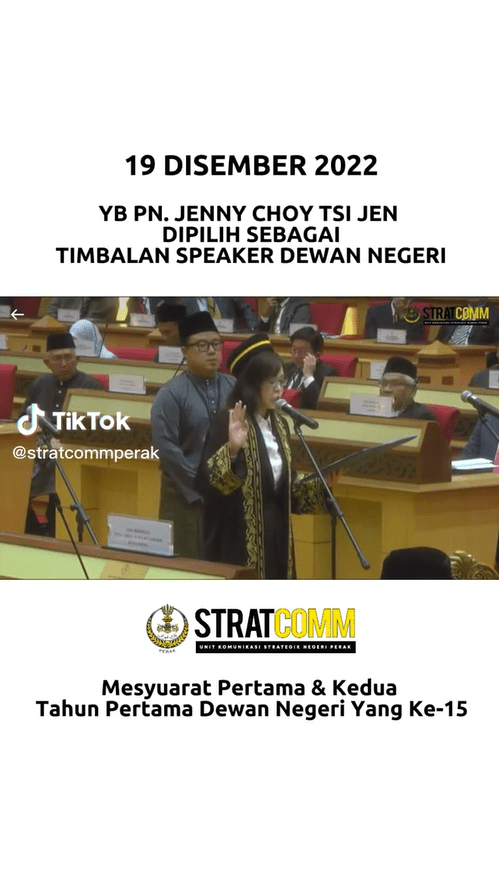 Perak deputy speaker Jenny Choy reading in Malay