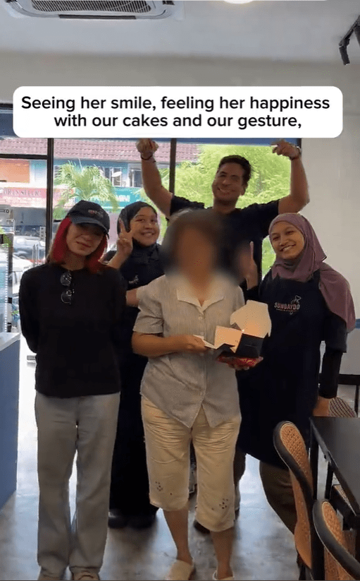 KL bakery staff pose with aunty on her birthday