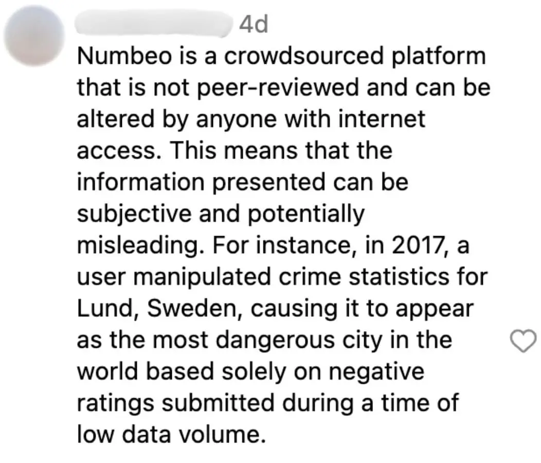 KL SEA top 3 dangeours numbeo credibility