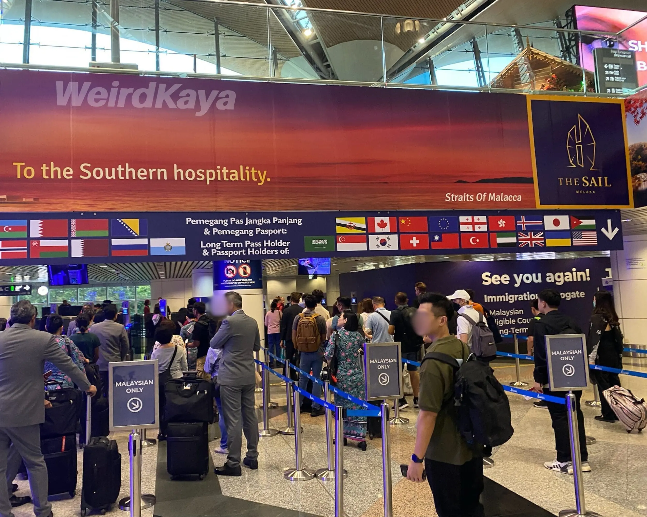 KLIA airport lobby departures Malaysian lane to customs immigration