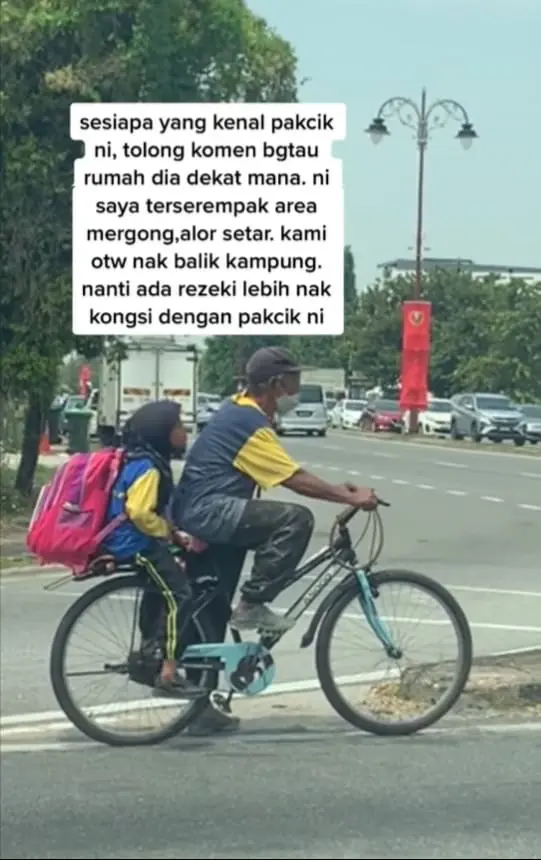 Netizens Saddened By Pakcik Sending Grandkid To School With His Bicycle