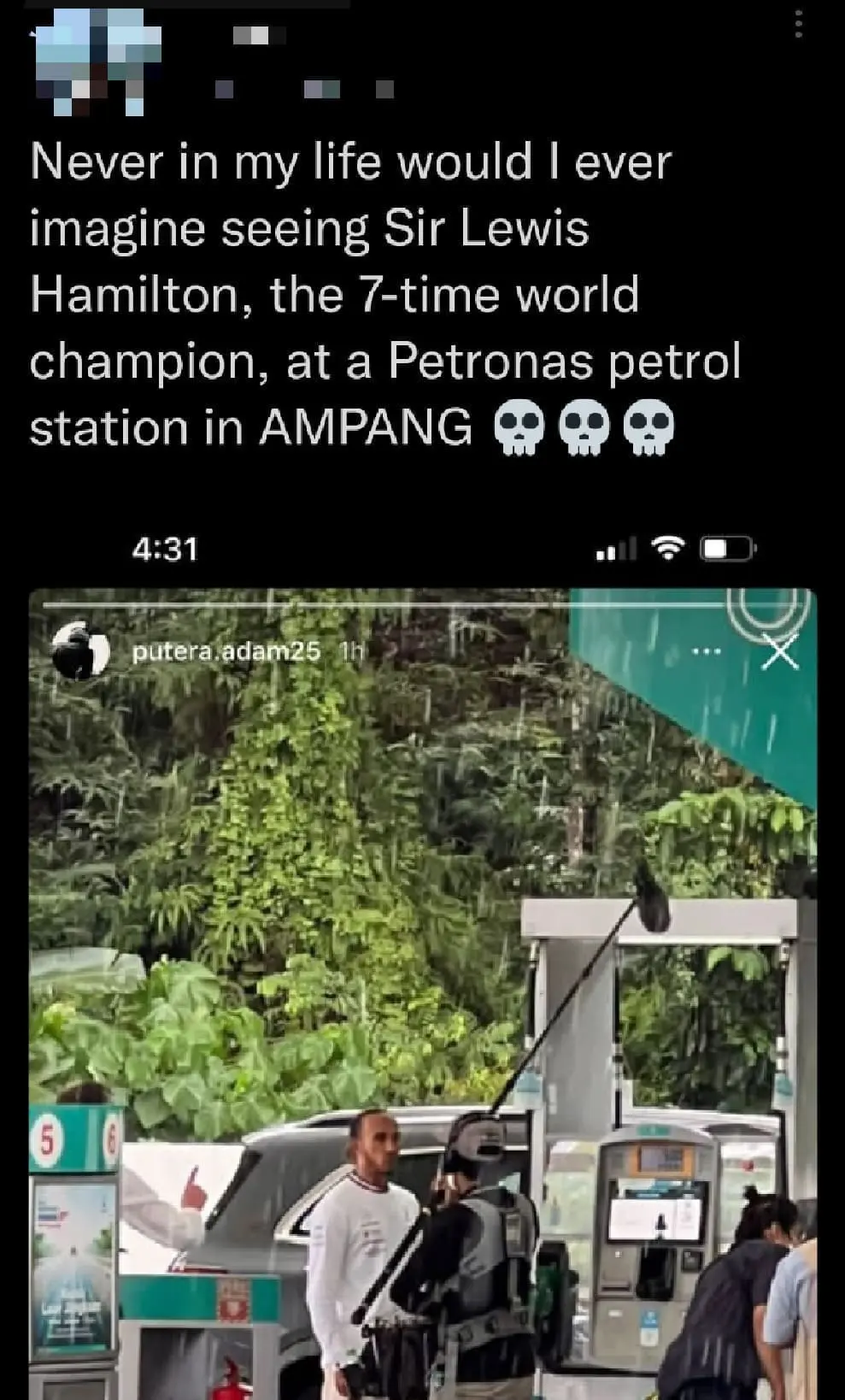 F1 legend Lewis Hamilton spotted at Petronas petrol station & KLCC