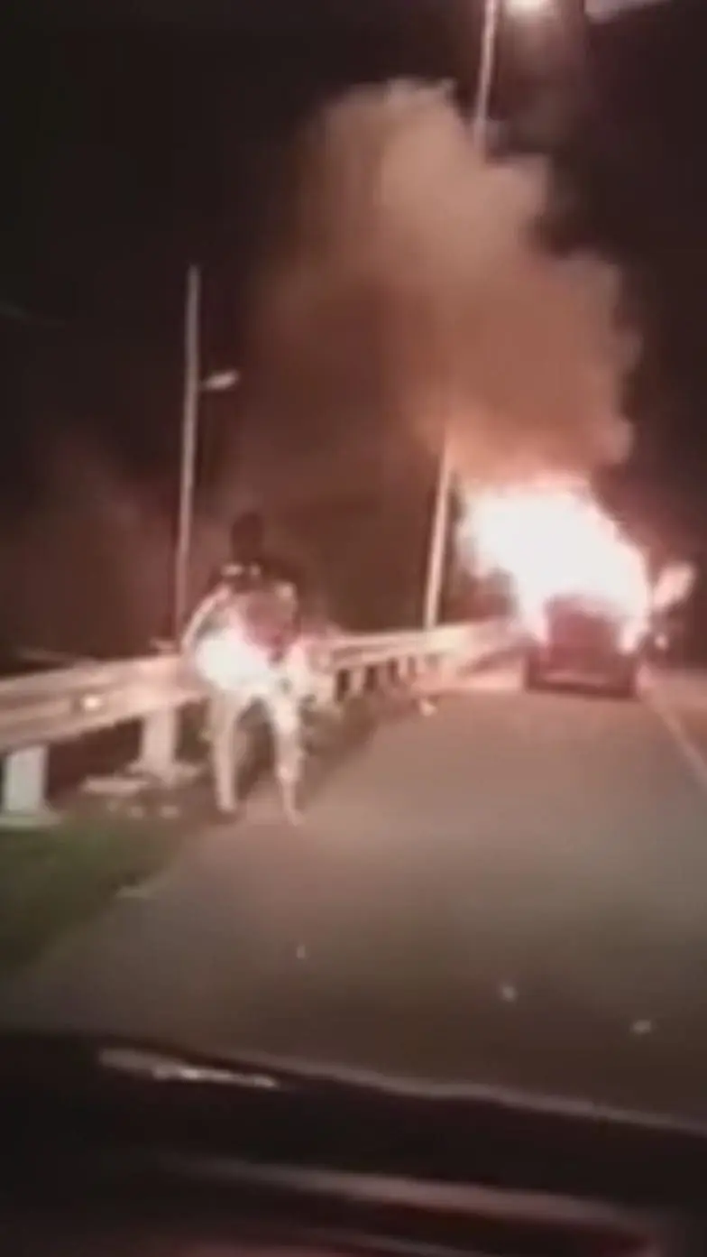 Driver suffers burns to 96% of his body after his Perodua Alza bursts into flames