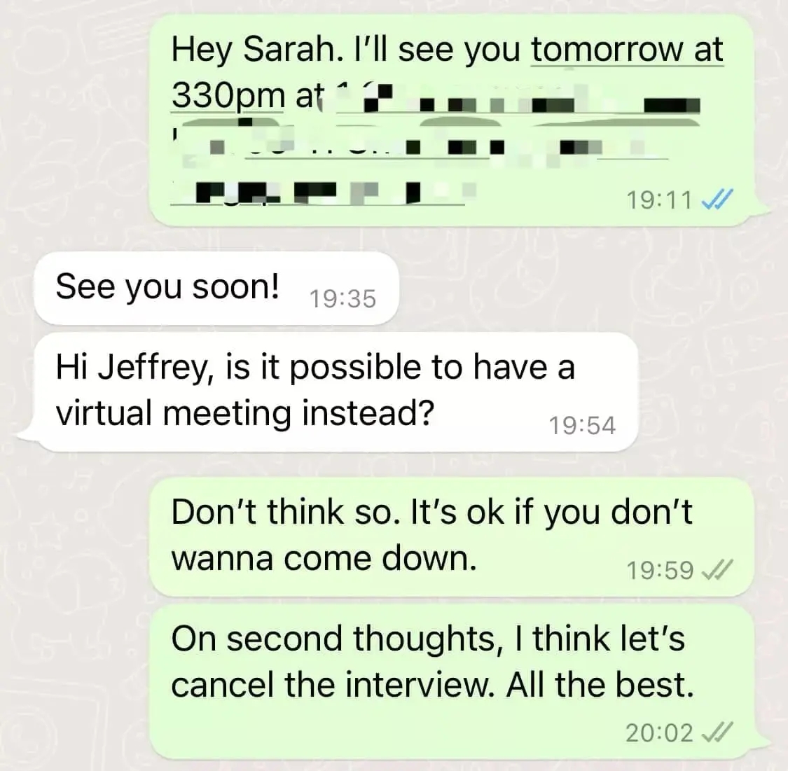 Jeffrey and Sarah's conversation