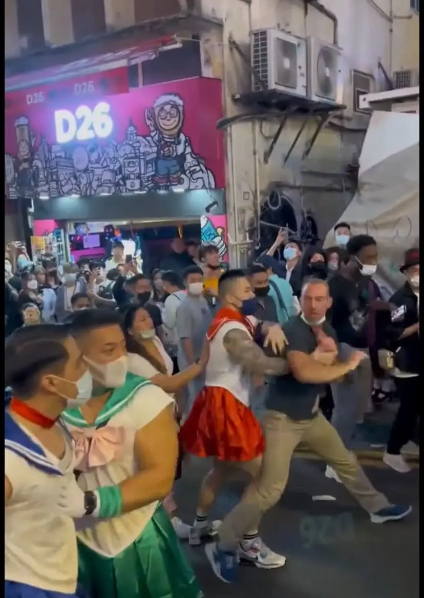 This Drunk Guy Attempts To Fight A Group Of Masculine Men Dressed In Sailor Moons Costumes In Hong Kong