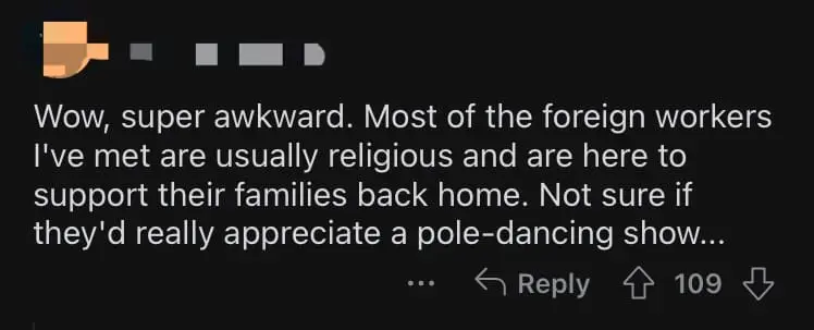 SG Dorm Workers Treated To Pole Dance Performance For CNY, Netizens Divided comment 2