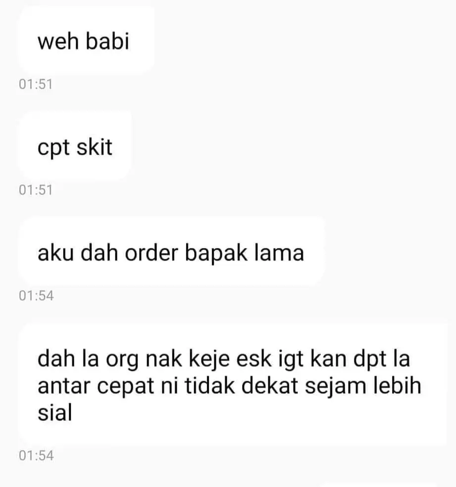 a screenshot of a text from a grab customer