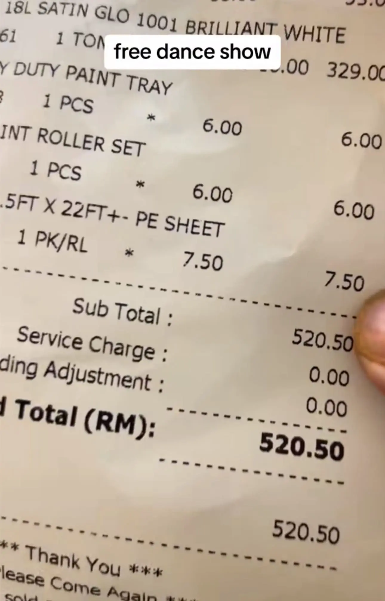  Receipt after purchasing paint items totaling RM520.50