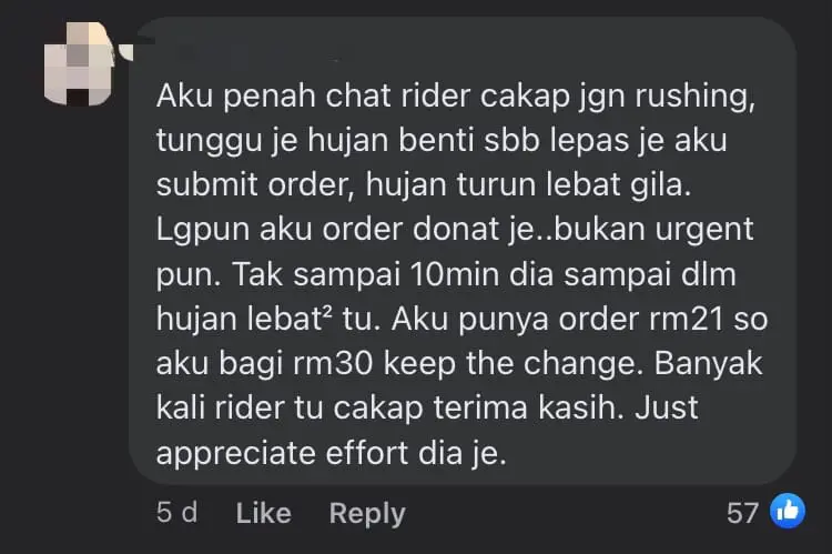 "It's OK If They're Late" — M'sian Man Tells Grab Rider To Drive Carefully, Touches Netizens comment 3
