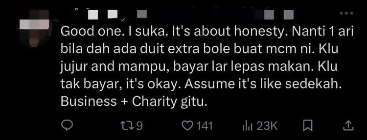 M'sian Stall Allows Customers To Buy And Pay Their Own Meal Entirely Based On Their Honesty comment 1