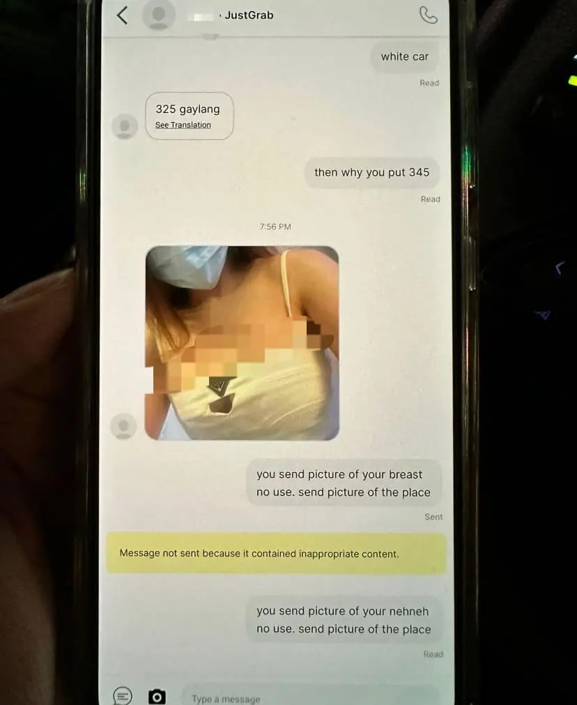 chat of SG Grab rider and passenger who sent pic of chest