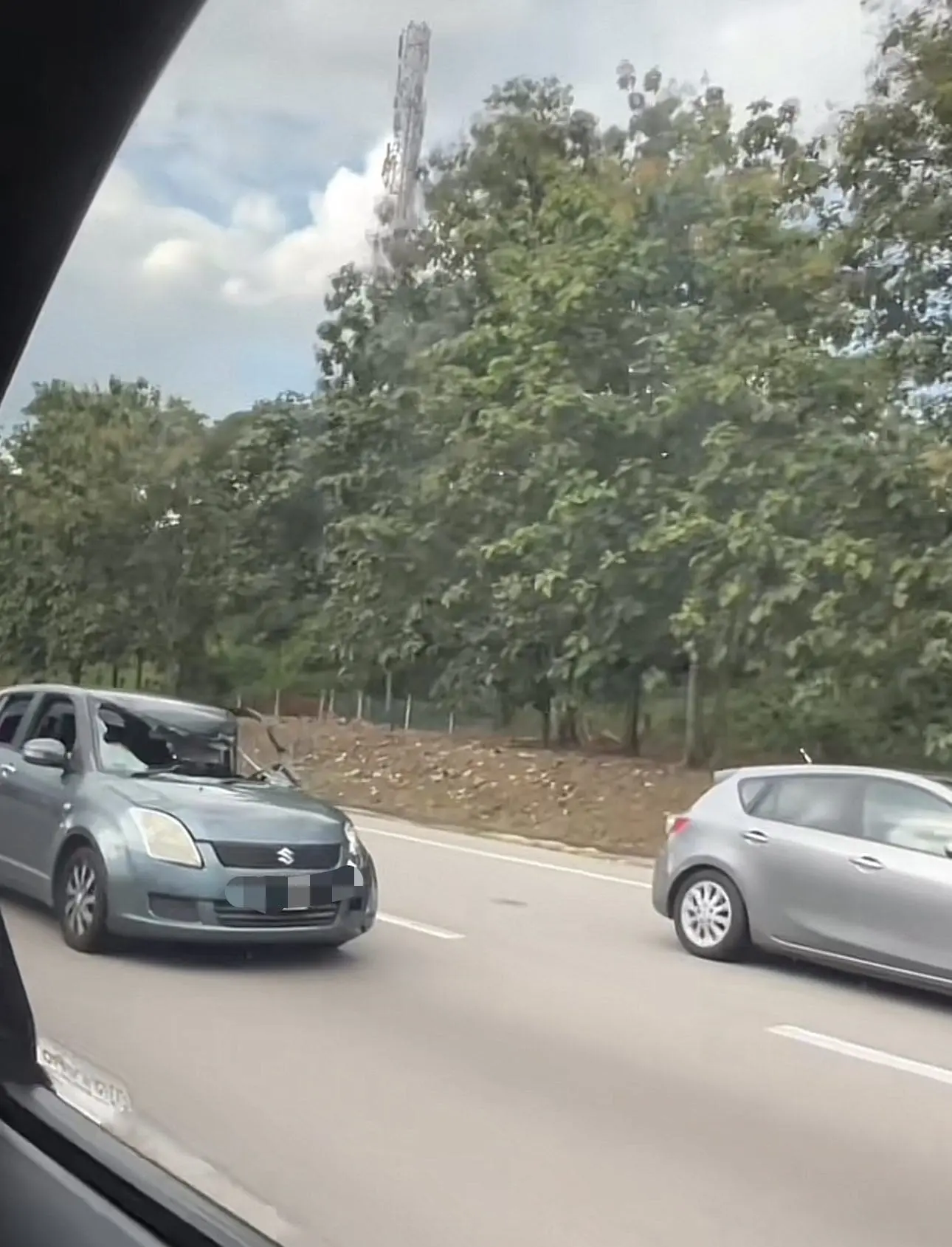 uncle drives car without windscreen