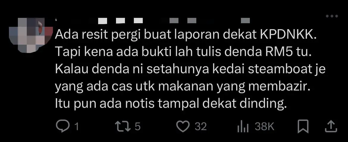 M'sian Man Stunned By RM5 'Fee' Charged By KL Restaurant Over Messy Table comment 1