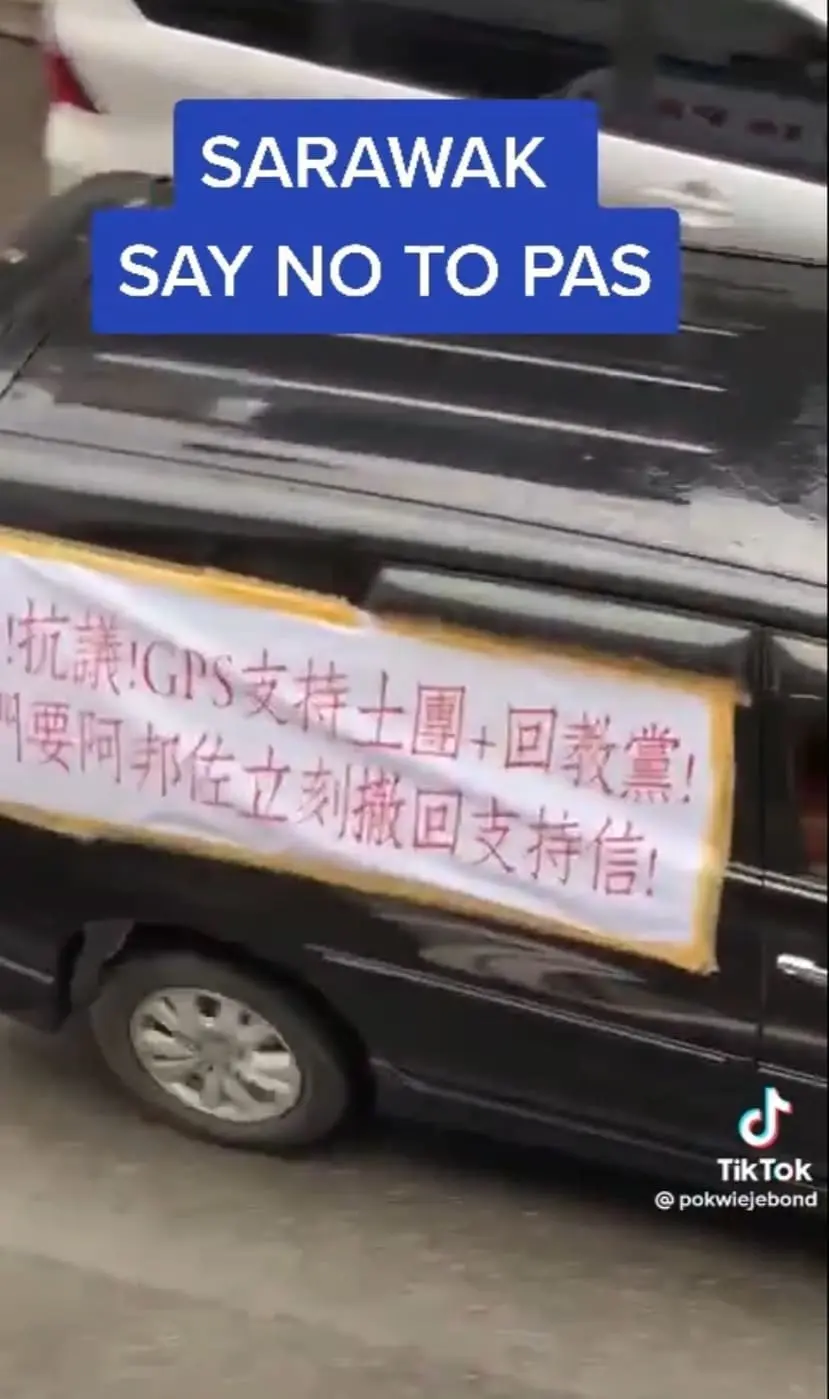 "Say NO To PAS"- Convoy In Sarawak Urging GPS To Withdraw Cooperation With PN & PAS
