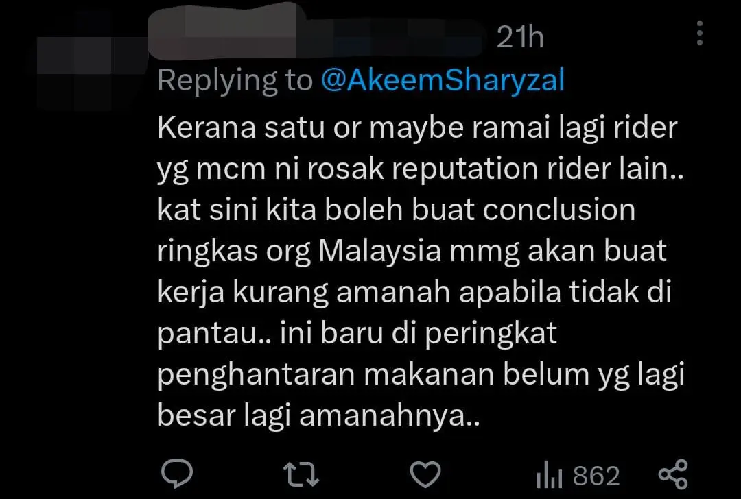 M'sian Grab Rider Caught On CCTV Stealing Food Order To Earn Extra Tips comment 1