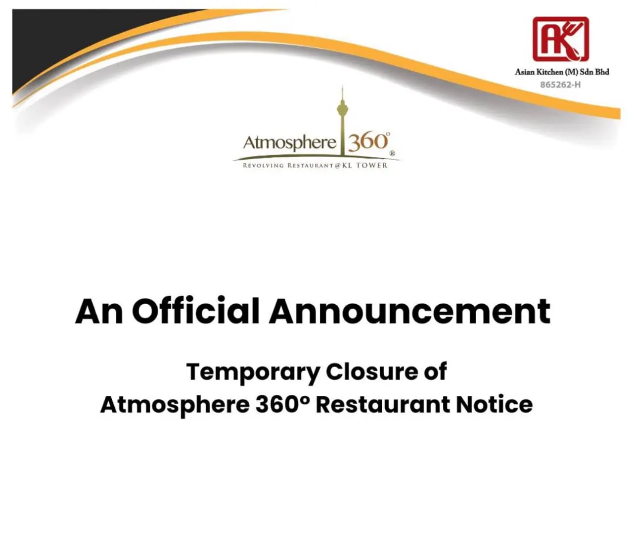 Official Announcement by Atmosphere 360 closing 