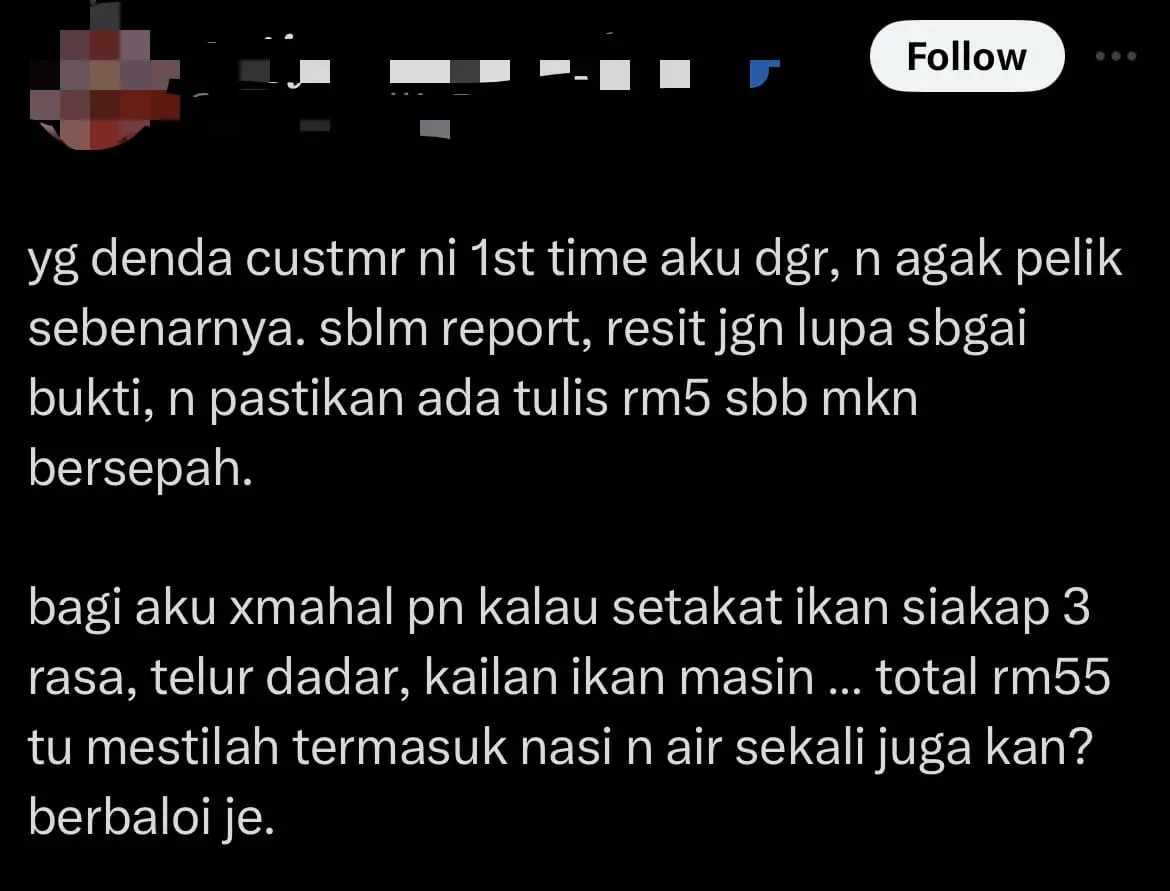 M'sian Man Stunned By RM5 'Fee' Charged By KL Restaurant Over Messy Table comment 2