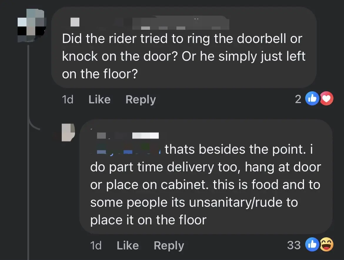 'I'm Human, Not An Animal' — SG Man Slams Delivery Rider For Putting Food On The Floor comment 3