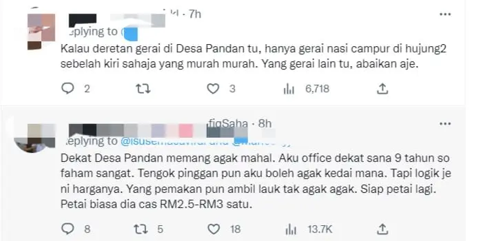 M'sian Shocked By RM71.50 Bill For 2 Plates Of Rice At Desa Pandan Stall