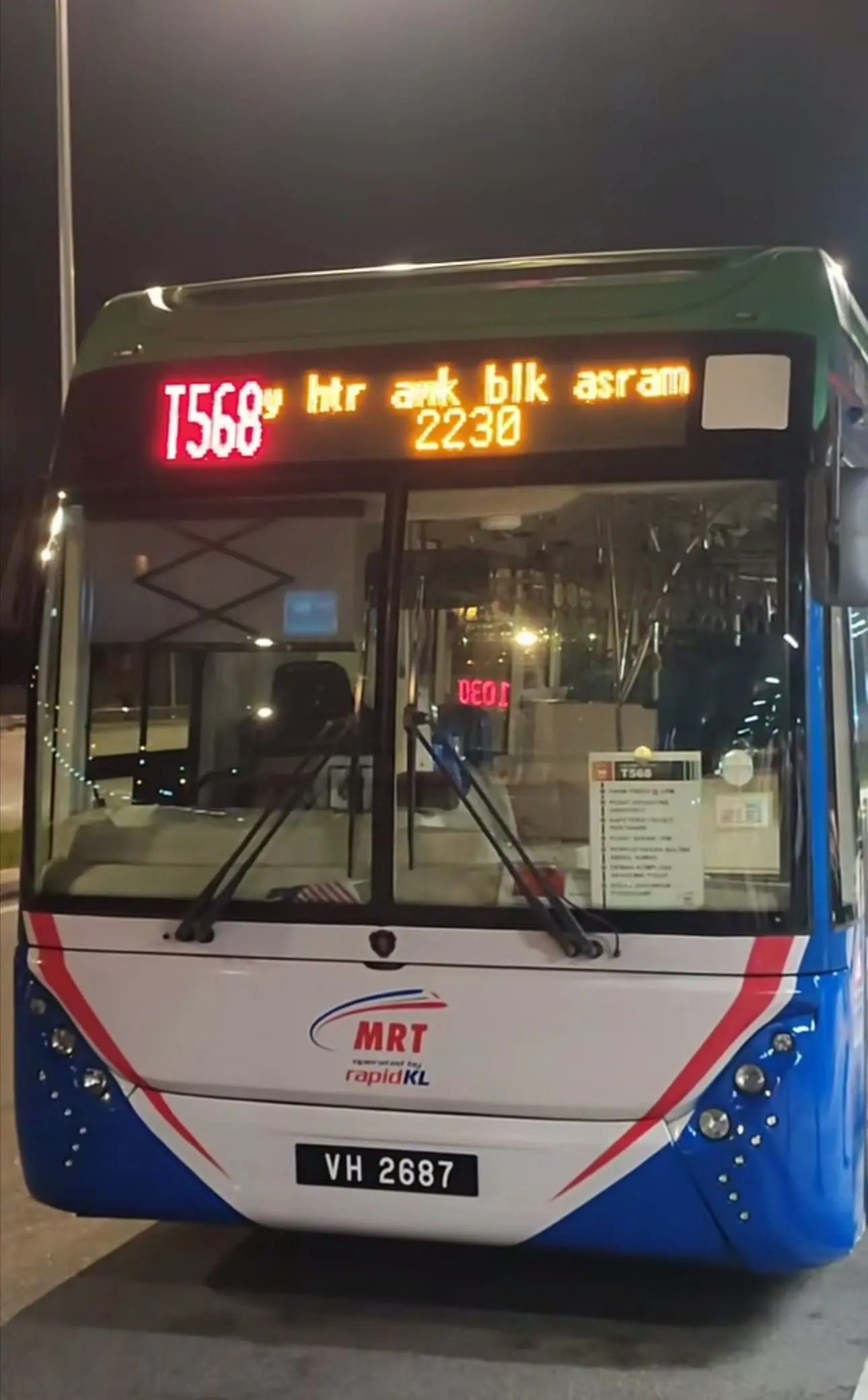 the bus displays that the driver will drop the students to their hostels