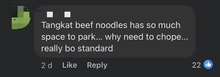 Woman 'Chopes' Parking Lot For SG-Registered Car By Standing Inside It At Popular Johor Stall comment 1