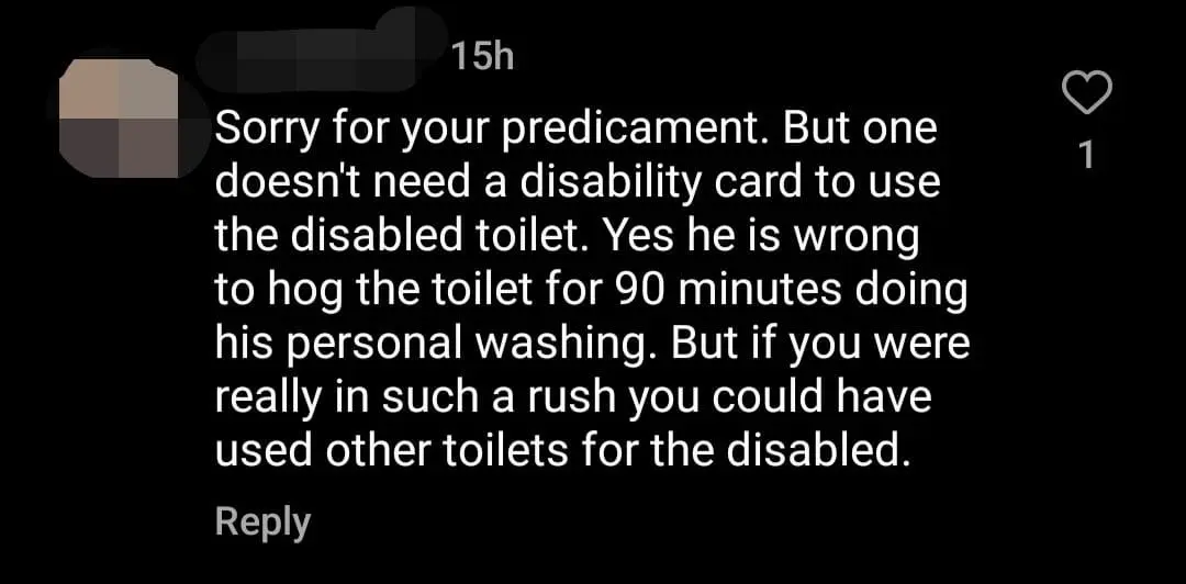 Disabled M'sian Confronts Man Who Used OKU Toilet To Wash Clothes At Pavilion KL comment 2