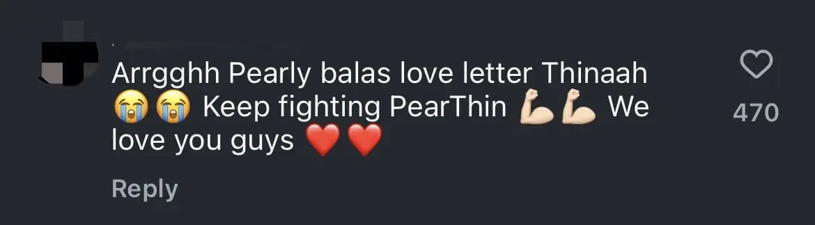 After Thinaah's Touching Post, Pearly Dedicates One For Her Sparring Partner comment 2