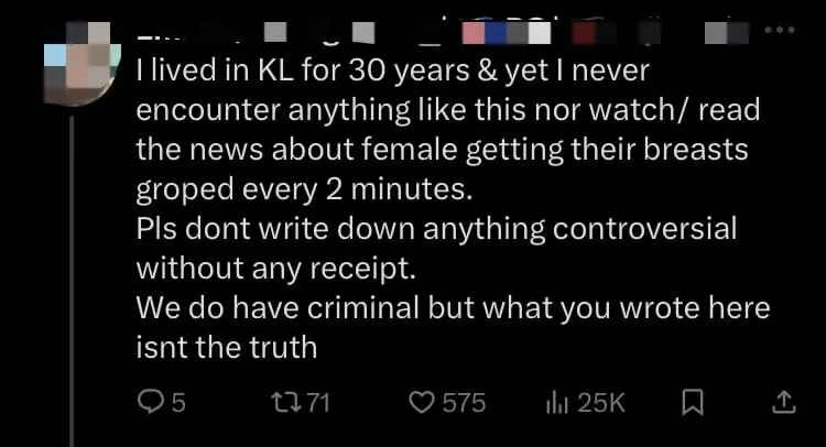 Angmoh Claims 50 M'sian Men Groped Her In KL, Gets Slammed For Spreading Misinformation comment 3