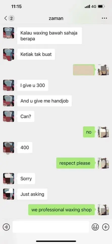 conversation between customer and Xiao Rou Ng