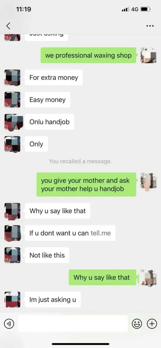 conversation between customer and Xiao Rou Ng