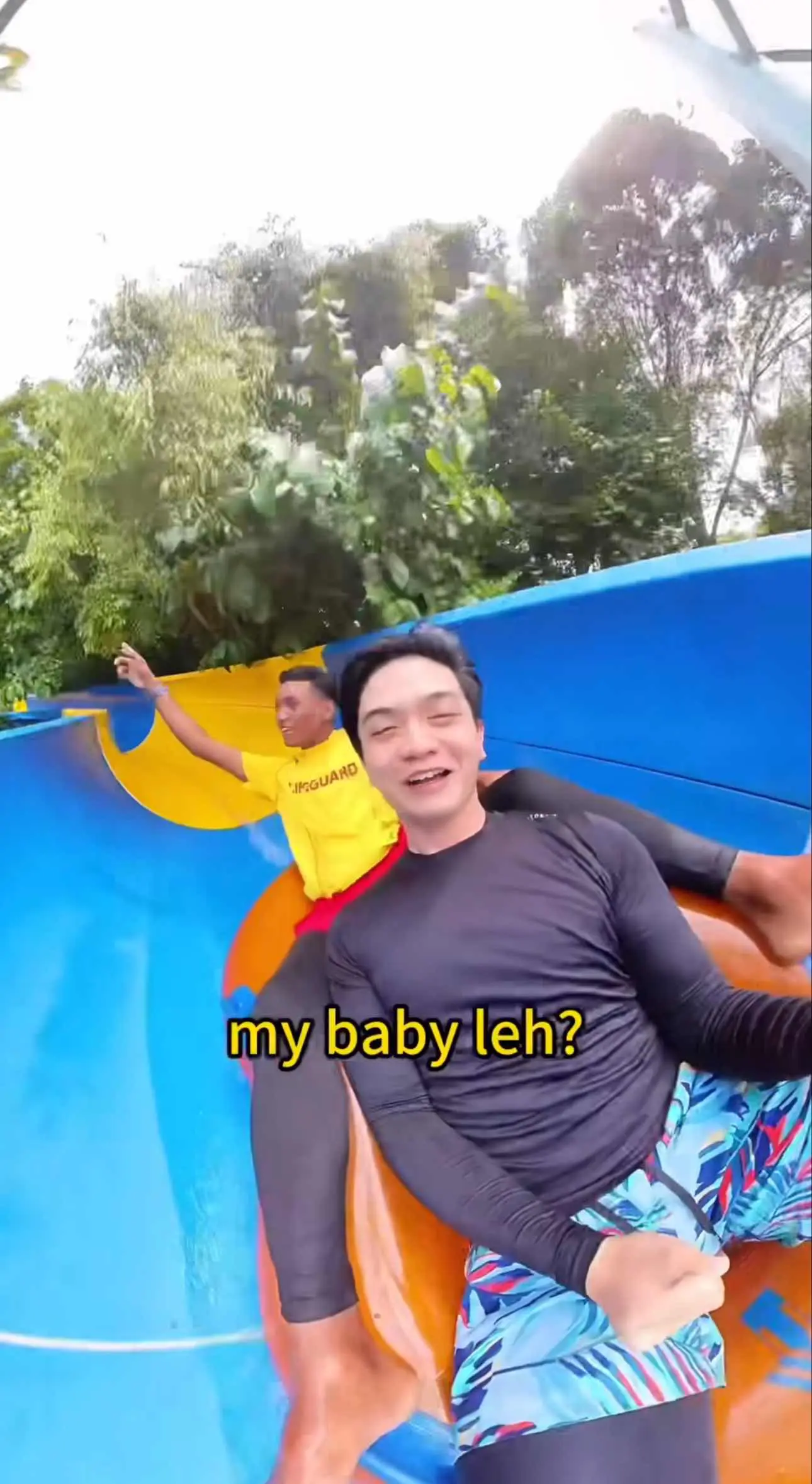 M'sian Lifeguard Accidentally Joins Man On Water Slide Ride After He Lost His Footing